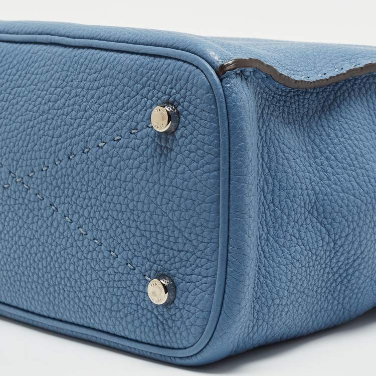 Pre Owned Fendi Light Blue/Black Leather Anna Bag