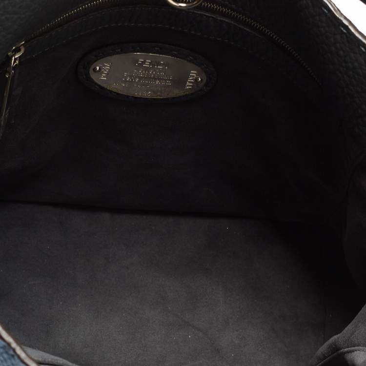 Pre Owned Fendi Light Blue/Black Leather Anna Bag