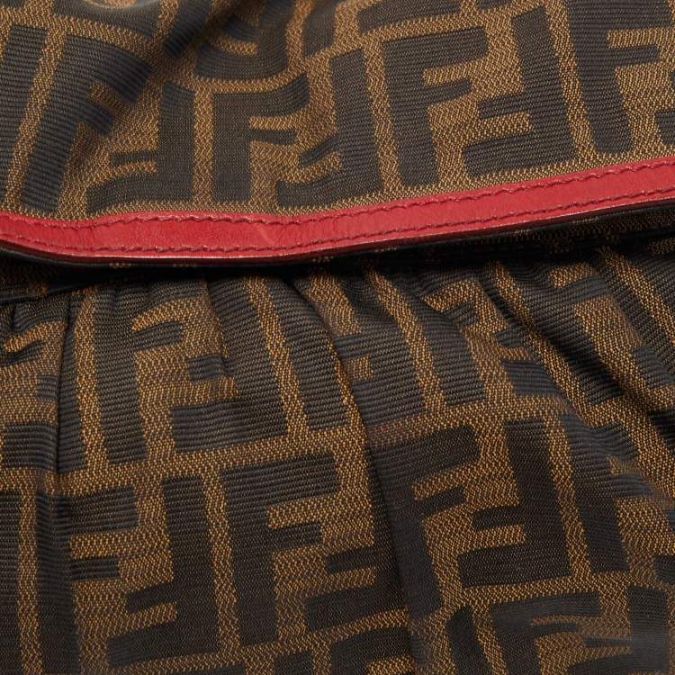 Pre Owned Fendi Tobacco/Red Zucca Canvas and Leather Chef Shoulder Bag