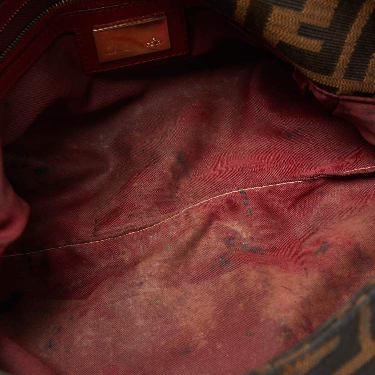 Pre Owned Fendi Tobacco/Red Zucca Canvas and Leather Chef Shoulder Bag