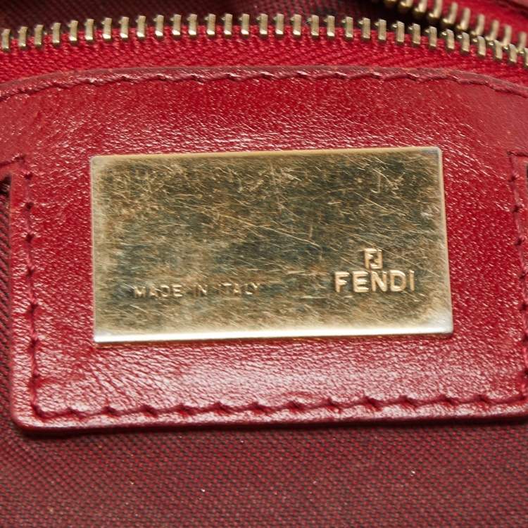 Pre Owned Fendi Tobacco/Red Zucca Canvas and Leather Chef Shoulder Bag