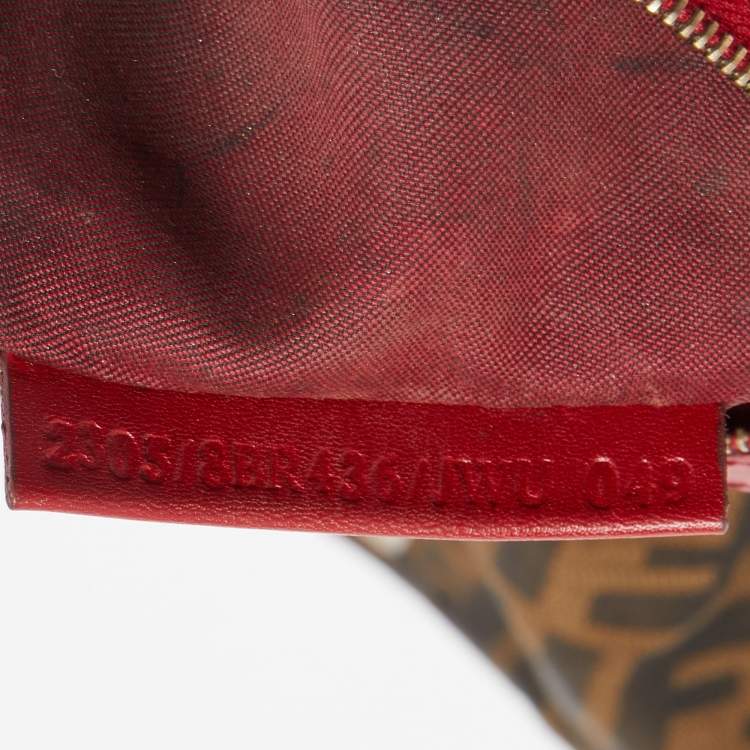 Pre Owned Fendi Tobacco/Red Zucca Canvas and Leather Chef Shoulder Bag