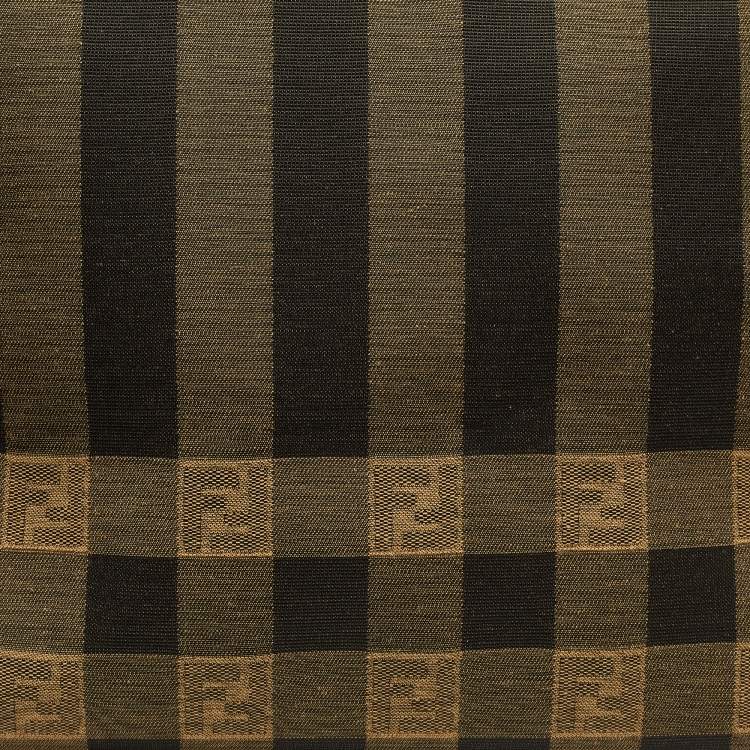 Pre Owned Fendi Black/Tobacco Jacquard Pequin Canvas Large Sunshine Shopper Tote