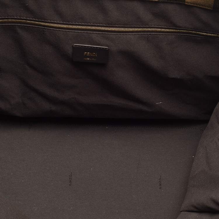 Pre Owned Fendi Black/Tobacco Jacquard Pequin Canvas Large Sunshine Shopper Tote