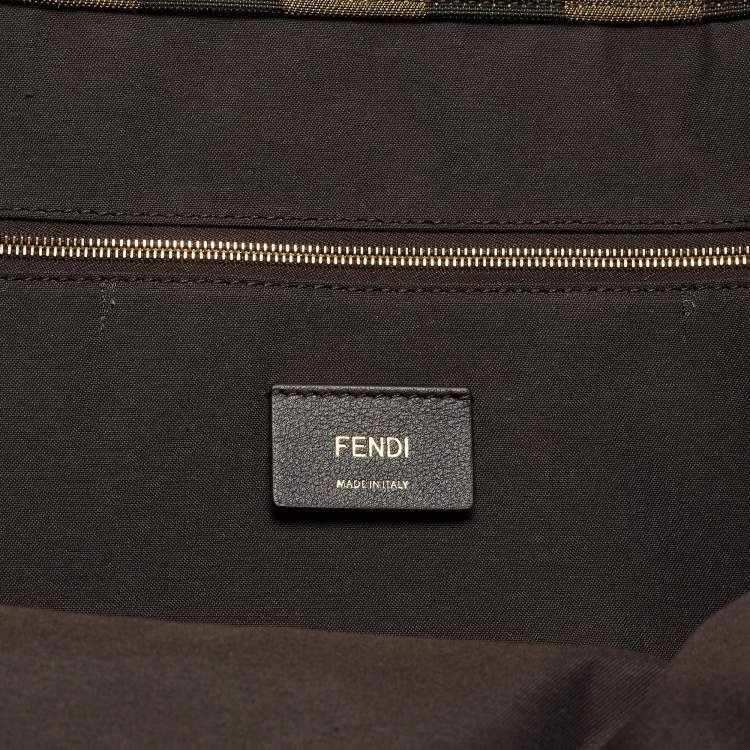 Pre Owned Fendi Black/Tobacco Jacquard Pequin Canvas Large Sunshine Shopper Tote