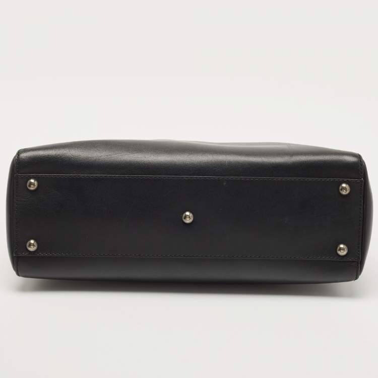Pre Owned Fendi Black Leather and Leopard Print Calf Hair Interior Medium Peekaboo Top Handle Bag