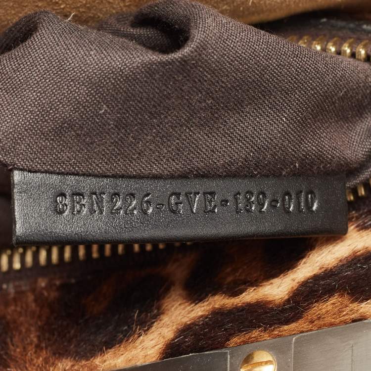 Pre Owned Fendi Black Leather and Leopard Print Calf Hair Interior Medium Peekaboo Top Handle Bag