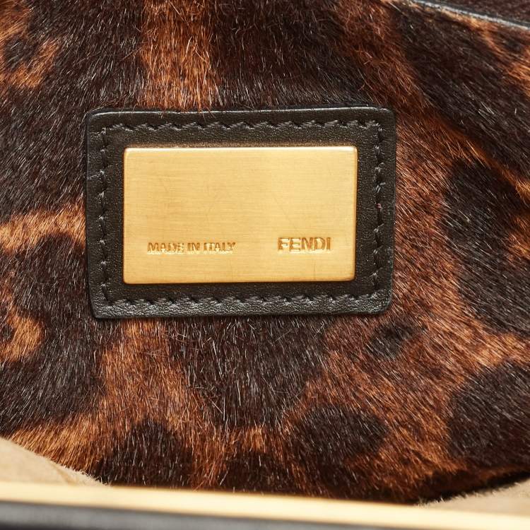 Pre Owned Fendi Black Leather and Leopard Print Calf Hair Interior Medium Peekaboo Top Handle Bag