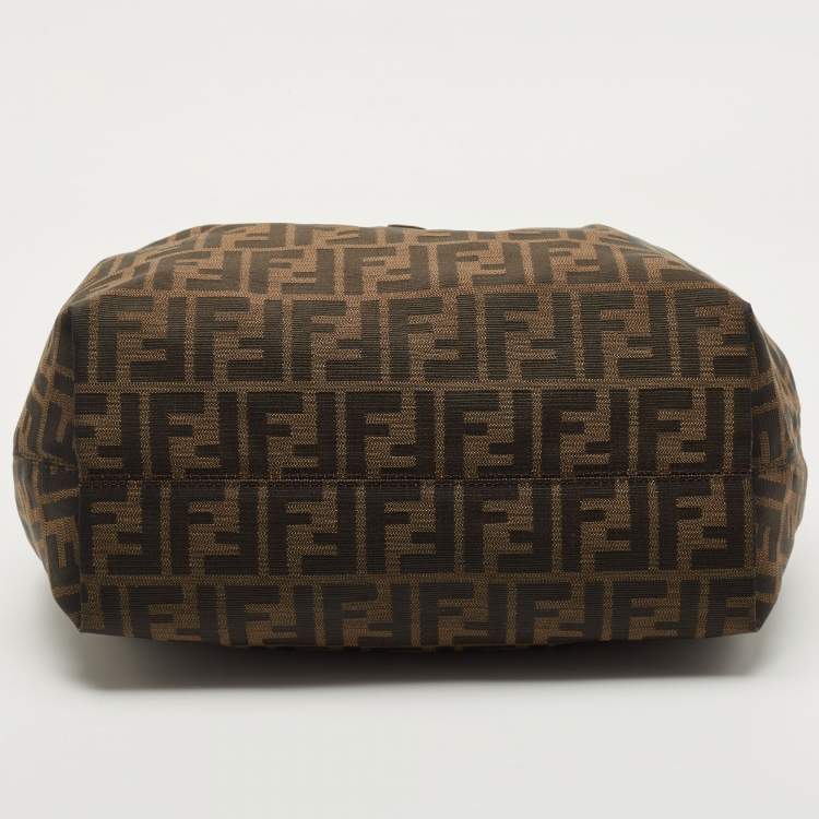 Pre Owned Fendi Dark Brown/Tobacco Zucca Canvas and Leather B Hobo