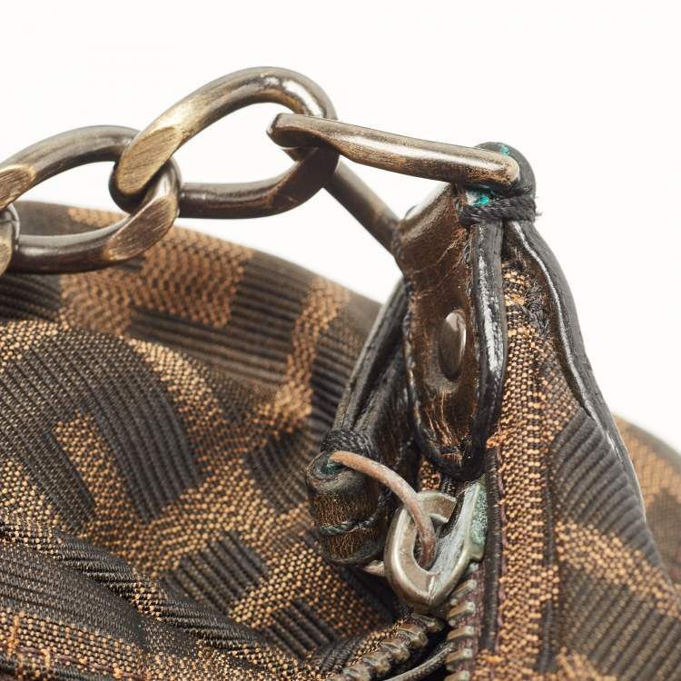 Pre Owned Fendi Dark Brown/Tobacco Zucca Canvas and Leather B Hobo