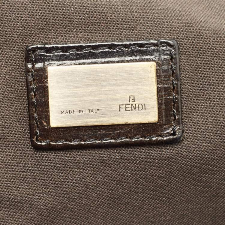 Pre Owned Fendi Dark Brown/Tobacco Zucca Canvas and Leather B Hobo