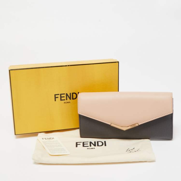 Pre Owned Fendi Grey/Pink Leather 2jours Envelope Continental Wallet