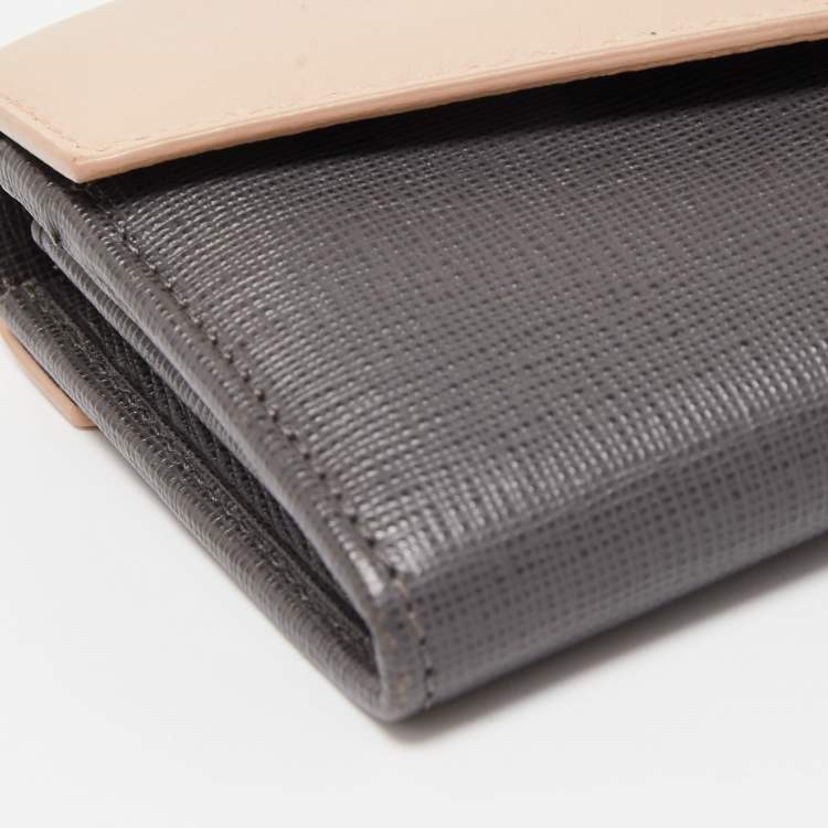 Pre Owned Fendi Grey/Pink Leather 2jours Envelope Continental Wallet