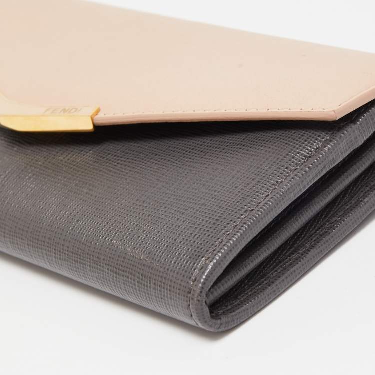 Pre Owned Fendi Grey/Pink Leather 2jours Envelope Continental Wallet