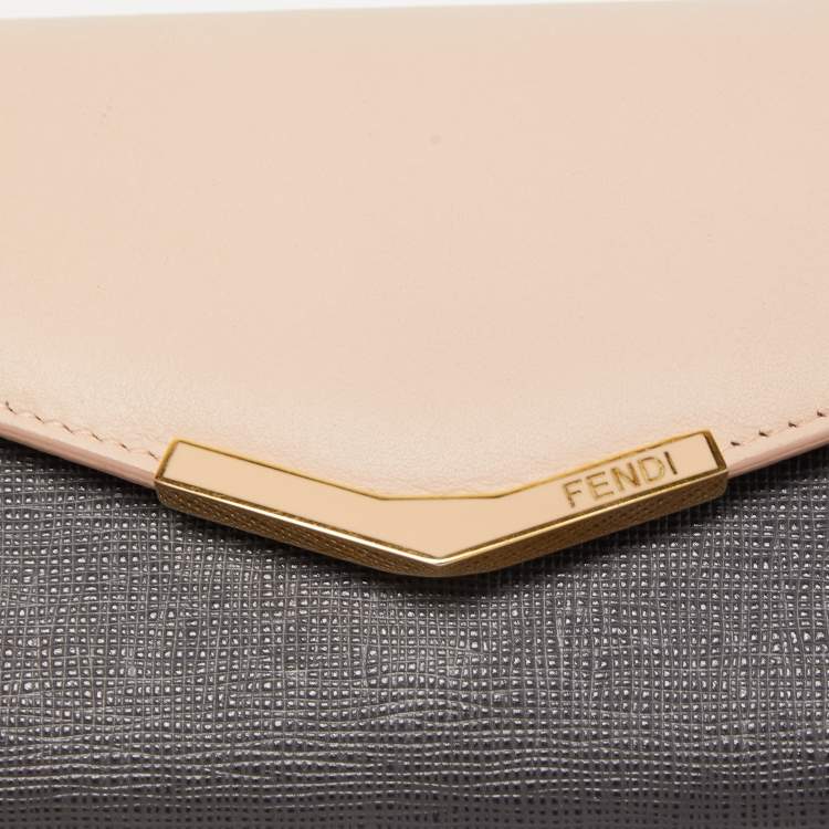 Pre Owned Fendi Grey/Pink Leather 2jours Envelope Continental Wallet