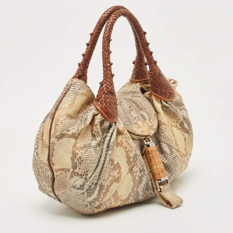 Pre Owned Fendi Brown/Multicolor Python and Leather Spy Bag