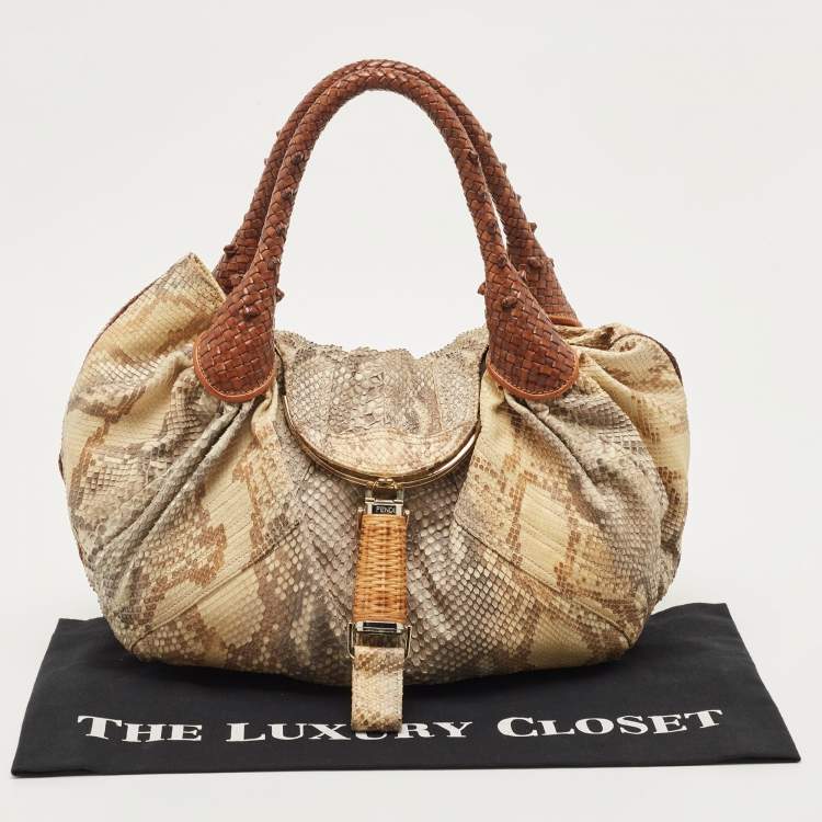 Pre Owned Fendi Brown/Multicolor Python and Leather Spy Bag