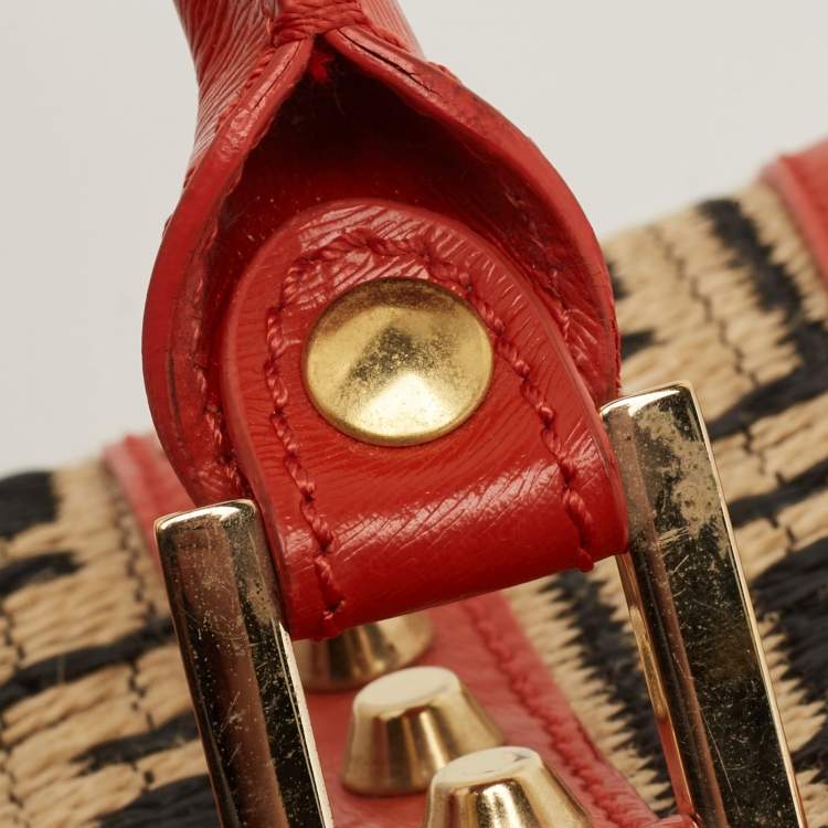 Pre Owned Fendi Tricolor Raffia and Leather Studded Satchel