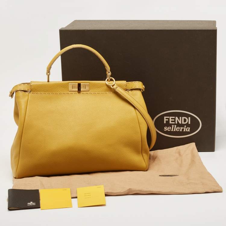 مملوكة مسبقًا Fendi Yellow Selleria Leather Large Peekaboo Top Handle Bag