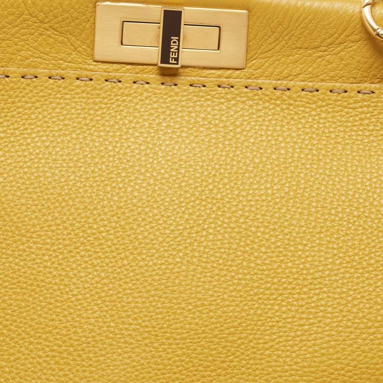 مملوكة مسبقًا Fendi Yellow Selleria Leather Large Peekaboo Top Handle Bag
