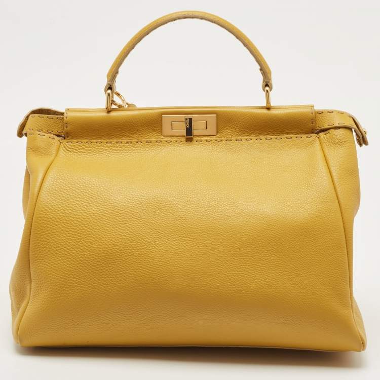 مملوكة مسبقًا Fendi Yellow Selleria Leather Large Peekaboo Top Handle Bag