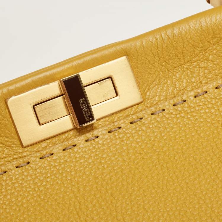مملوكة مسبقًا Fendi Yellow Selleria Leather Large Peekaboo Top Handle Bag
