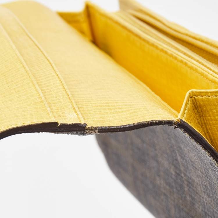 Pre Owned Fendi Tobacco/Yellow Zucca Coated Canvas and Leather Trifold Continental Wallet