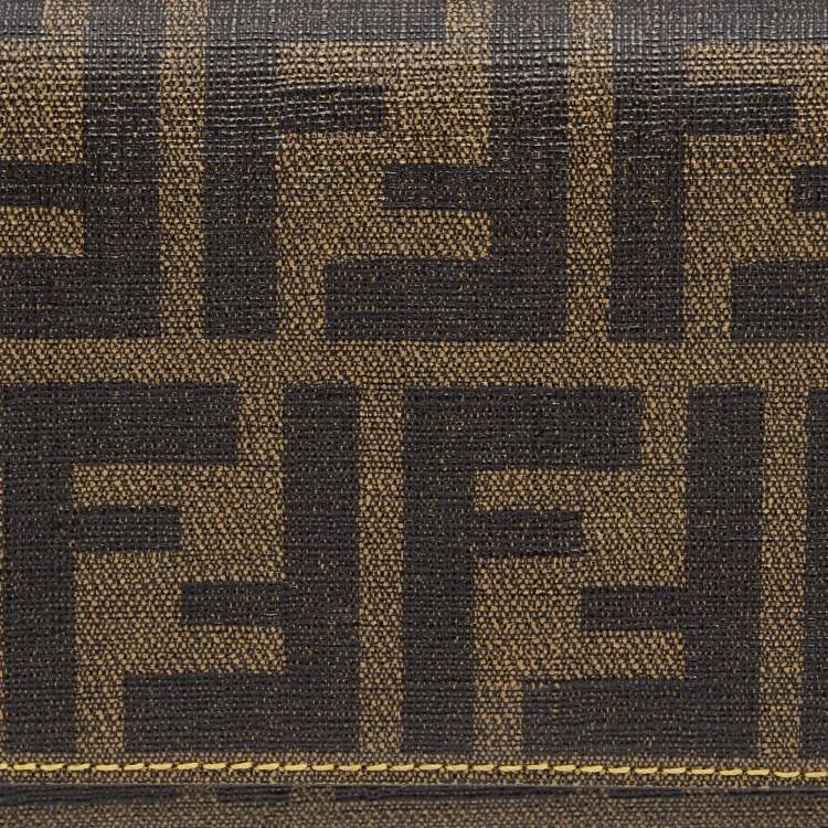 Pre Owned Fendi Tobacco/Yellow Zucca Coated Canvas and Leather Trifold Continental Wallet