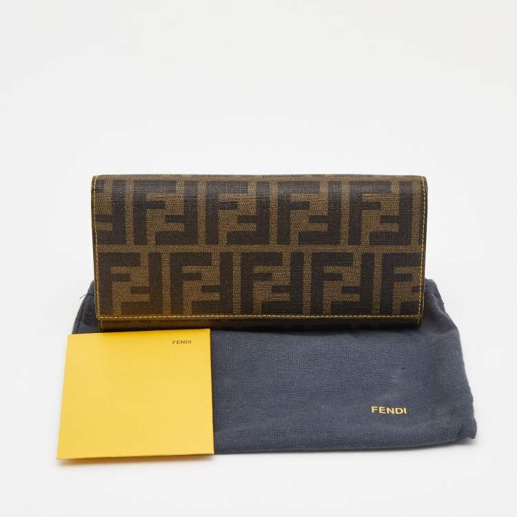 Pre Owned Fendi Tobacco/Yellow Zucca Coated Canvas and Leather Trifold Continental Wallet
