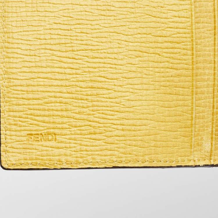 Pre Owned Fendi Tobacco/Yellow Zucca Coated Canvas and Leather Trifold Continental Wallet