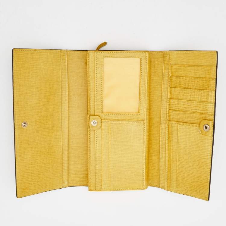 Pre Owned Fendi Tobacco/Yellow Zucca Coated Canvas and Leather Trifold Continental Wallet