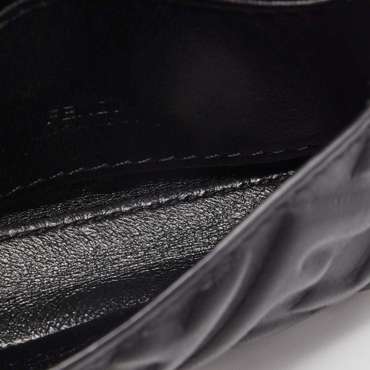 Pre Owned Fendi Black FF Embossed Leather Nano Baguette Charm Bag