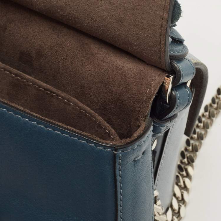 Pre Owned Fendi Blue Leather Micro Flowerland Double Baguette Bag