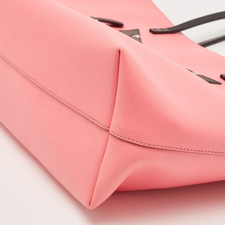 Pre Owned Fendi Black/Pink Leather Medium Monster Roll Tote