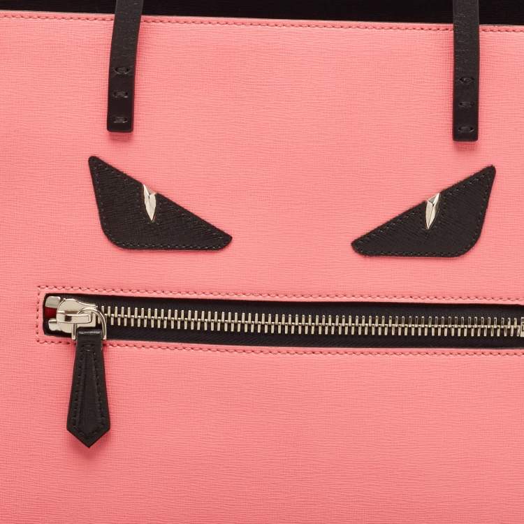 Pre Owned Fendi Black/Pink Leather Medium Monster Roll Tote