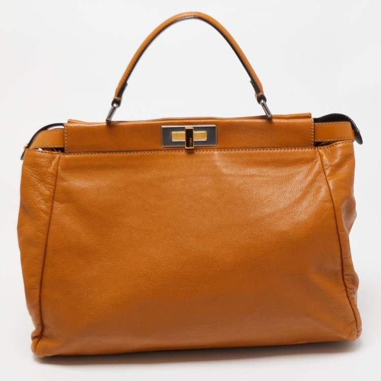 مملوكة مسبقًا Fendi Tan Leather Large Peekaboo Top Handle Bag