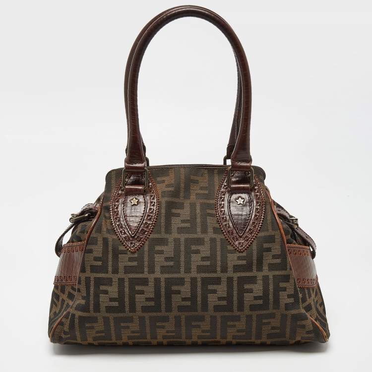 Pre Owned Fendi Tobacco Zucca Canvas and Leather Small Chef De Jour Bag