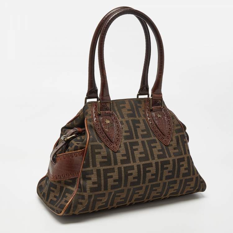 Pre Owned Fendi Tobacco Zucca Canvas and Leather Small Chef De Jour Bag