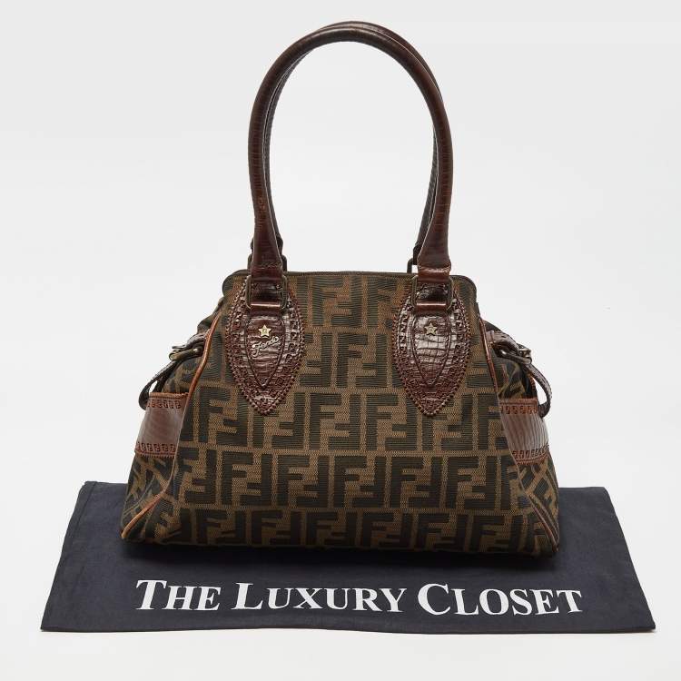 Pre Owned Fendi Tobacco Zucca Canvas and Leather Small Chef De Jour Bag