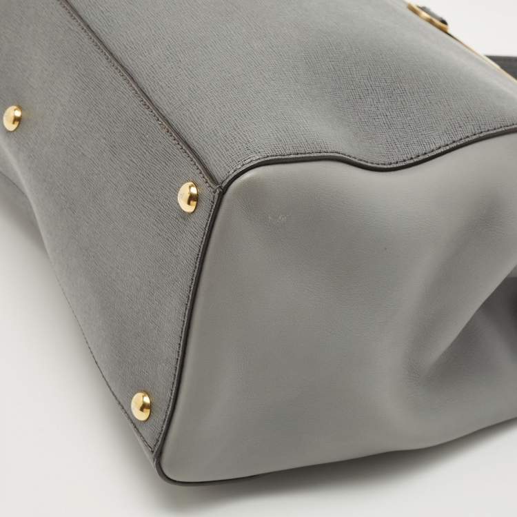 Pre Owned Fendi Grey Leather Medium 2Jours Tote
