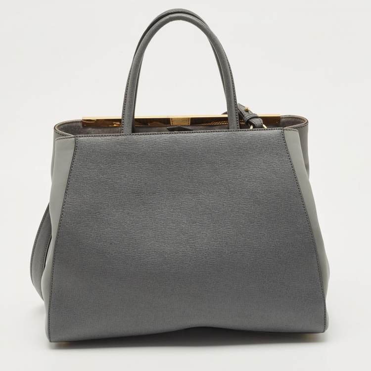 Pre Owned Fendi Grey Leather Medium 2Jours Tote