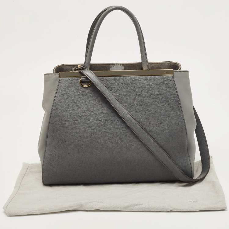 Pre Owned Fendi Grey Leather Medium 2Jours Tote
