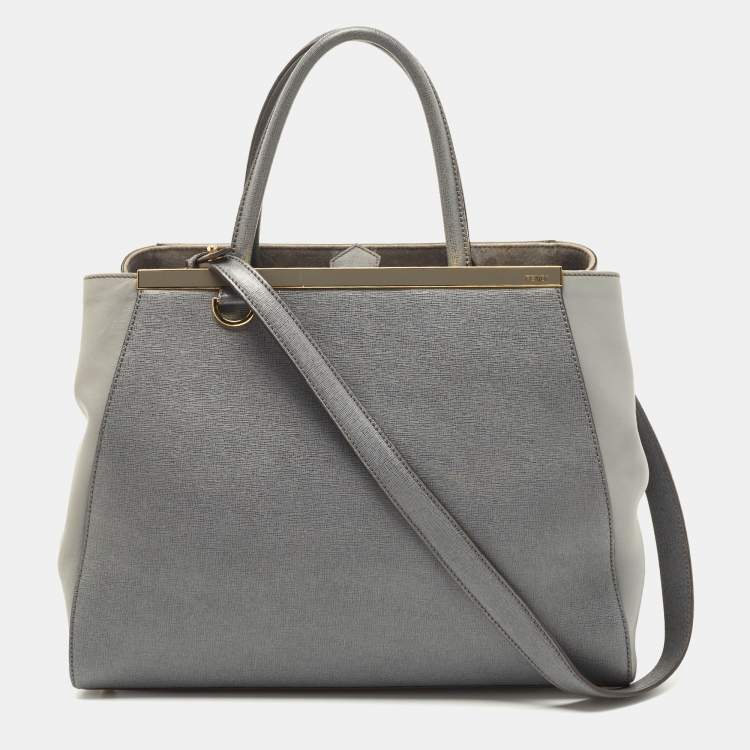 Fendi Grey Leather Medium 2Jours Tote Fendi The Luxury Closet