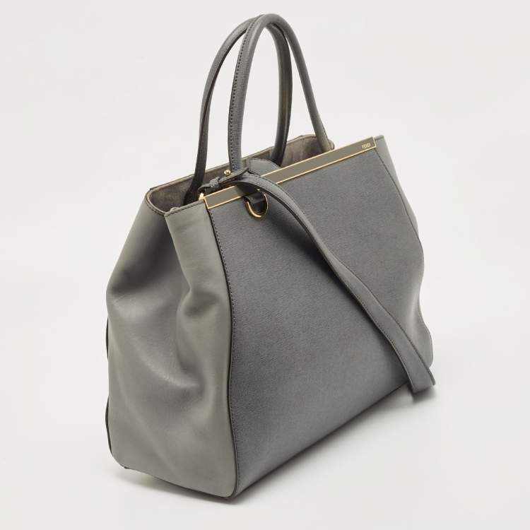 Pre Owned Fendi Grey Leather Medium 2Jours Tote