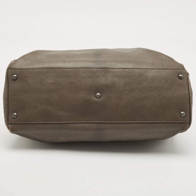 Pre Owned Fendi Dark Grey Leather Large Peekaboo Top Handle Bag