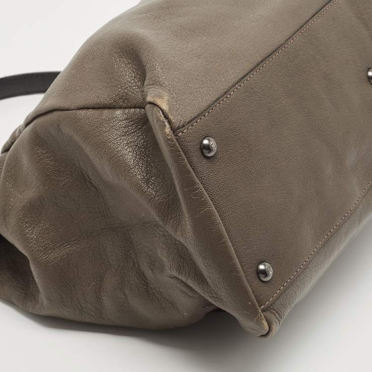 Pre Owned Fendi Dark Grey Leather Large Peekaboo Top Handle Bag