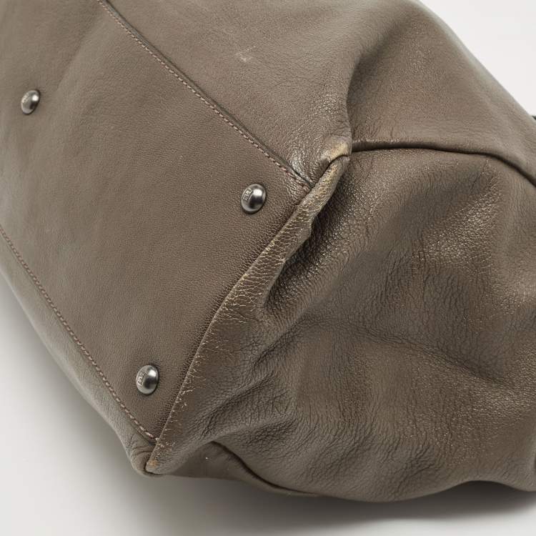 Pre Owned Fendi Dark Grey Leather Large Peekaboo Top Handle Bag