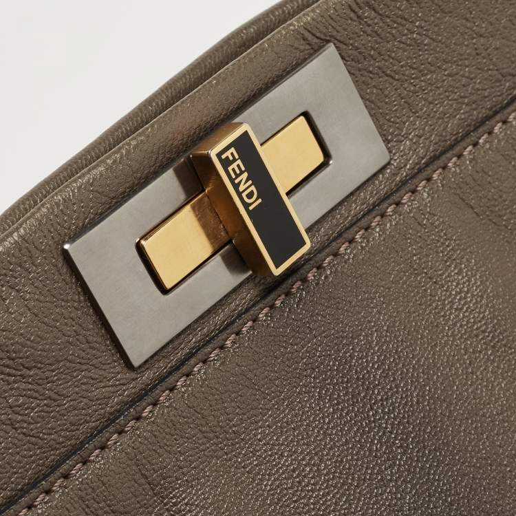 Pre Owned Fendi Dark Grey Leather Large Peekaboo Top Handle Bag