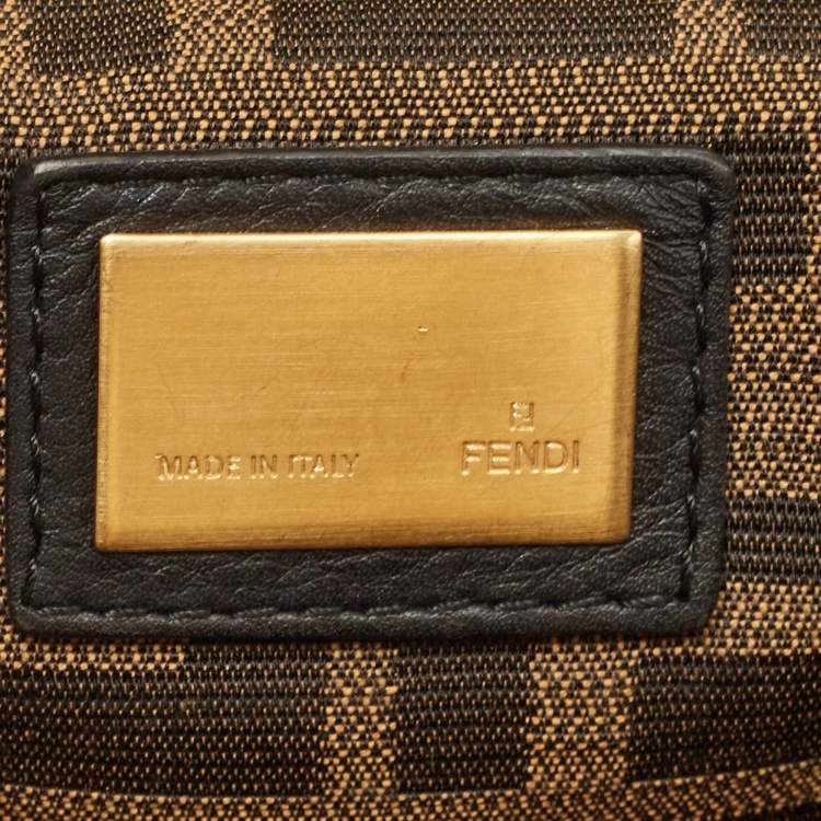 Pre Owned Fendi Dark Grey Leather Large Peekaboo Top Handle Bag