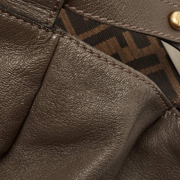 Pre Owned Fendi Dark Grey Leather Large Peekaboo Top Handle Bag